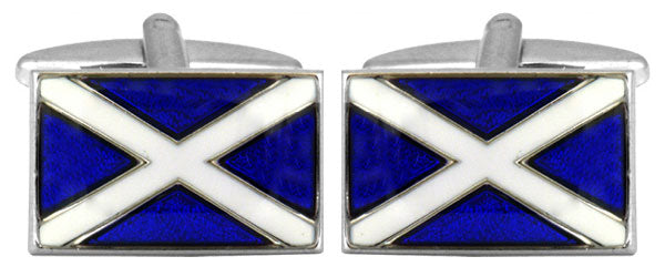 Scottish Flag Rhodium Plated Cufflinks by Dalaco