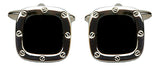 Onyx Port Hole Rhodium Cushion Cufflinks by Dalaco