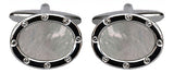 Mother of Pearl Oval Port Hole Rhodium Plated Cufflinks by Dalaco