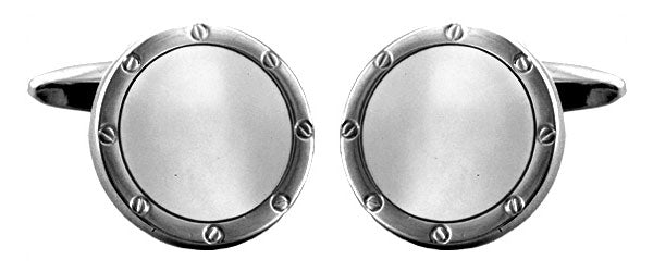 Mother of Pearl Round Port Hole Rhodium Cufflinks by Dalaco