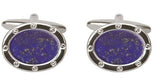 Lapis Lazuli Stone Set Oval Port Hole Rhodium Plated Cufflinks by Dalaco