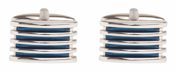 Blue 4-Rib Enamel Cufflinks Rhodium Plate by Dalaco