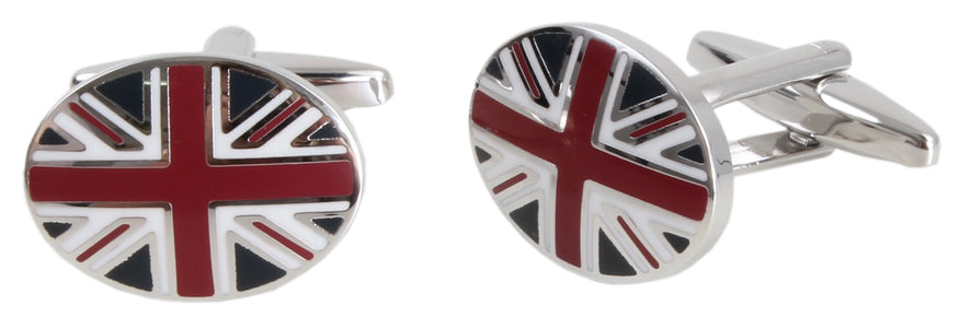 Oval Union Jack Rhodium Cufflinks by Dalaco