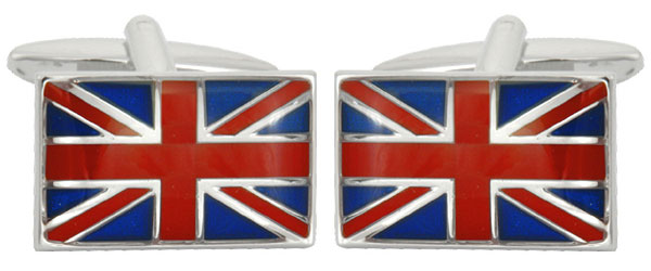 Union Jack Flag Rhodium Plate Cufflinks by Dalaco