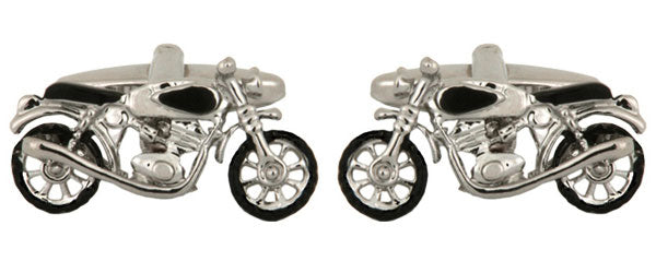 Motor Bike Rhodium Plated Cufflinks by Dalaco