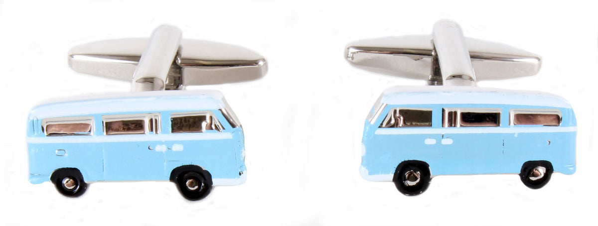 Blue Campervan Rhodium Plated Cufflinks by Dalaco