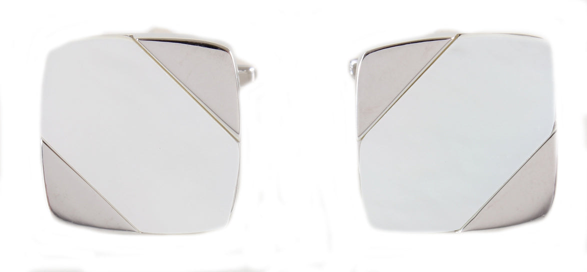 Mother of Pearl Diagonal Rhodium Cufflinks by Dalaco