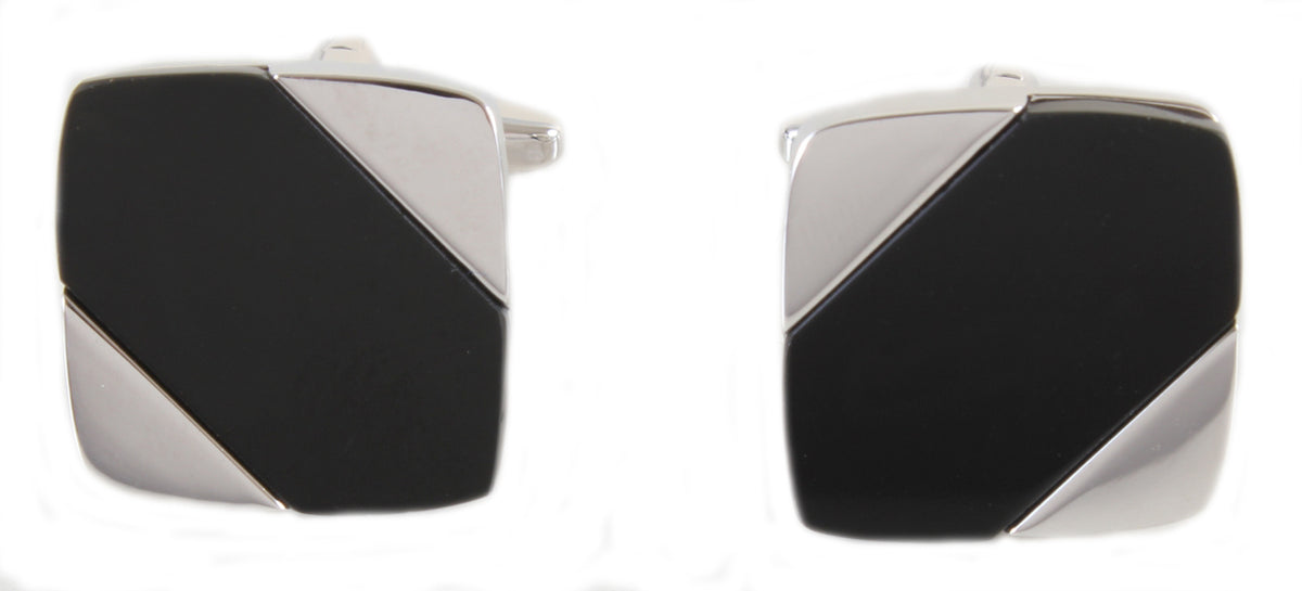 Onyx Diagonal Rhodium Cufflinks by Dalaco