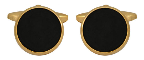 Onyx Round Gold Plated Cufflinks by Dalaco
