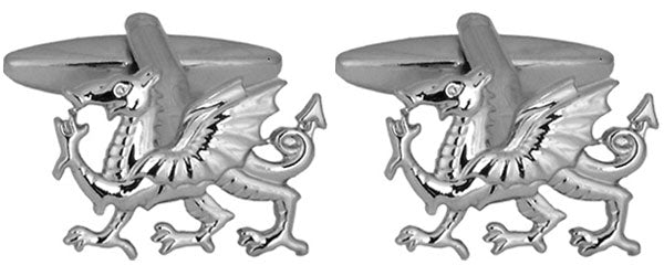 Welsh Dragon Cut-Out Rhodium Plated Cufflinks by Dalaco