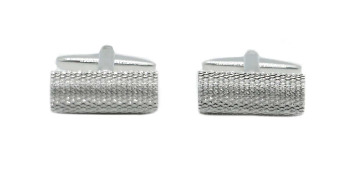 Silver Textured Rhodium Plated Barrel Cufflinks by Dalaco