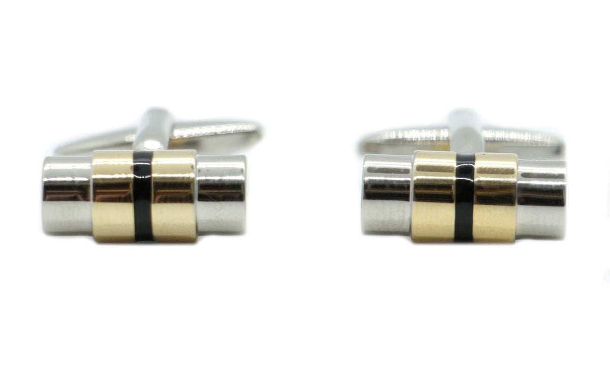 Black Gold & Rhodium Barrell Cufflinks by Dalaco
