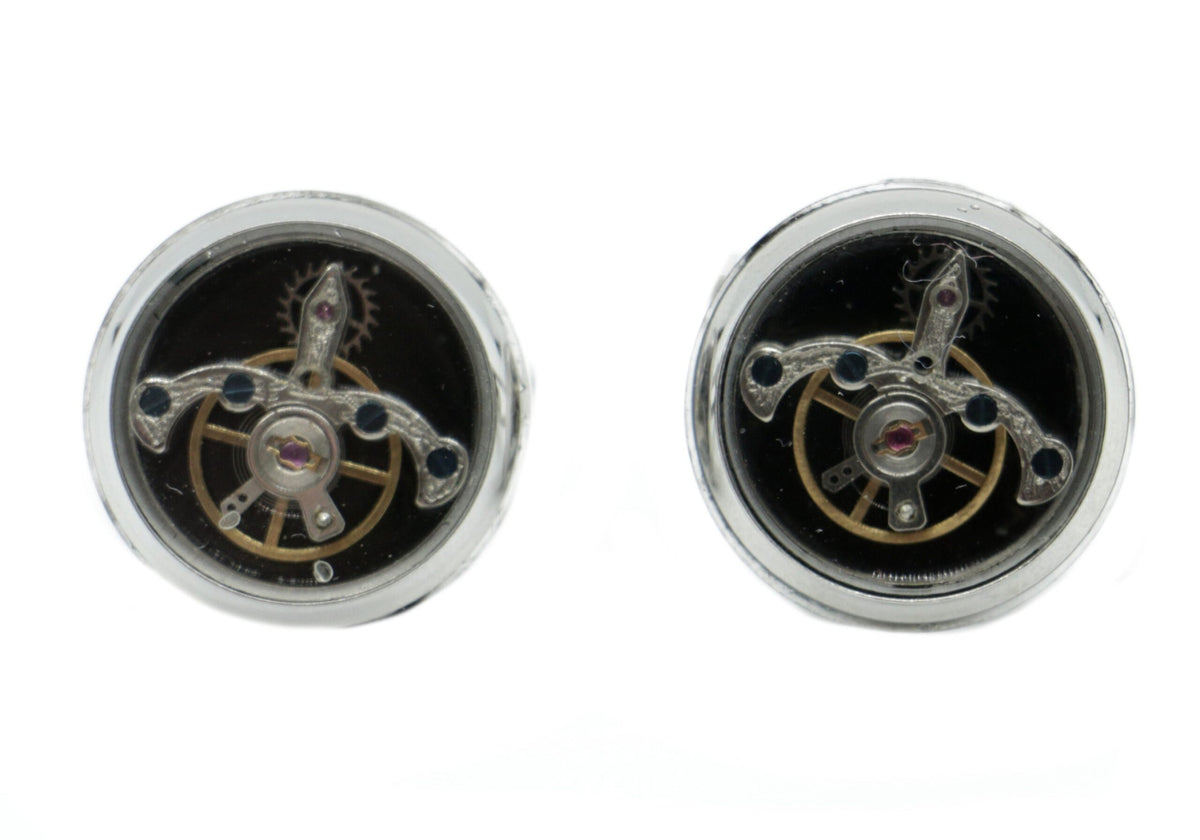 Tourbillon Rhodium Plated Cufflinks by Dalaco