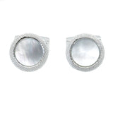 Mother of Pearl Round Chequered Edge Rhodium Cufflinks by Dalaco