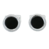 Onyx Round Chequered Edge Rhodium Cufflinks by Dalaco