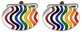 Rainbow Wave Oval Enamel & Rhodium Plated Cufflinks by Dalaco