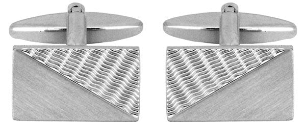 Rect Diagonal Brushed/Engine Turned Rhodium Plated Cufflinks by Dalaco