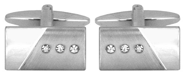 Brushed/Shiny 3 Crystals Rectangular Rhodium Plated Cufflinks by Dalaco
