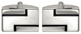 Brushed & Shiny with Black Lines Rhodium Plated Cufflinks by Dalaco