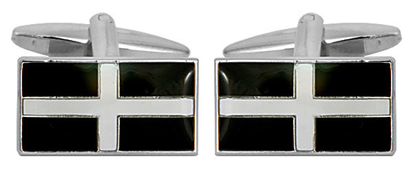 Cornish Flag St. Piran Rhodium Plated Cufflinks by Dalaco