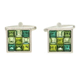 Crystals 9 Multi-Green Square Rhodium Plated Cufflinks by Dalaco