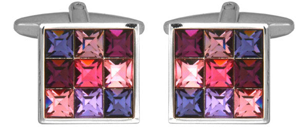 Pink Toned 9 Crystal – Set Square Rhodium Plated Cufflinks by Dalaco