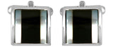 Onyx with Mother of Pearl Bands Curved Rhodium Plated Cufflinks by Dalaco