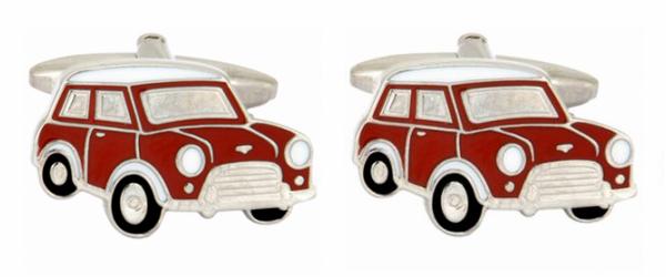Red with White Trim Mini Car Enamel Rhodium Plated Cufflinks by Dalaco