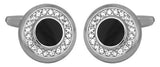 Ring of Clear Crystals with Black Acrylic Centre Rhodium Plated Cufflinks by Dalaco