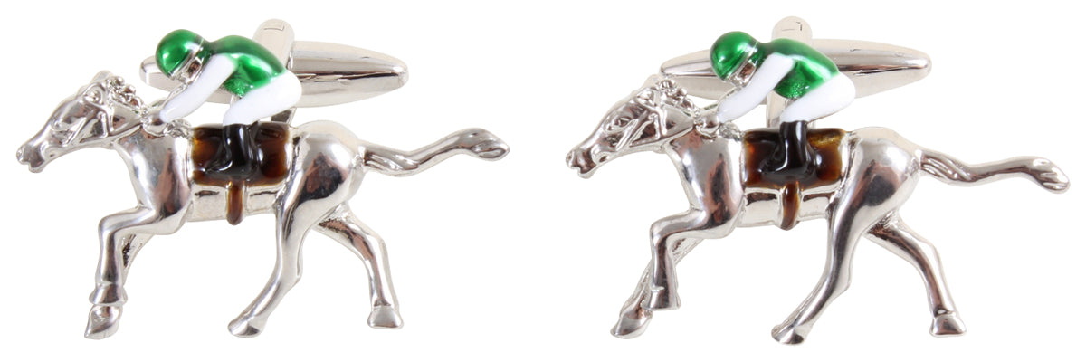 Horse & Jockey 3D Cut Out Rhodium Plated Cufflinks by Dalaco