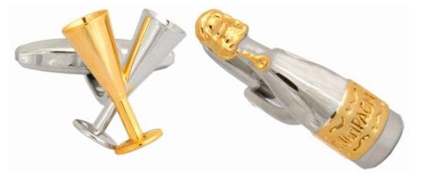 Champagne Bottle & Glasses Rhodium Plated Cufflinks by Dalaco