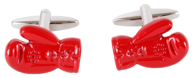 Red Boxing Glove Rhodium Plated Cufflinks by Dalaco