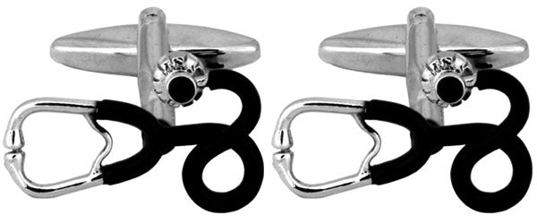Stethoscope Rhodium Plated Cufflinks with black detail by Dalaco