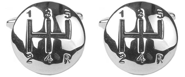 Gear Lever Rhodium Plated Cufflinks with Black Detail by Dalaco