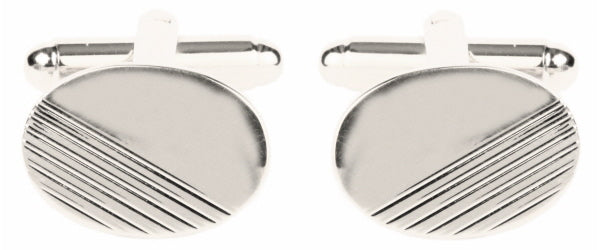 Oval with 1/3 Diagonal Line Design Rhodium Plated Cufflinks by Dalaco