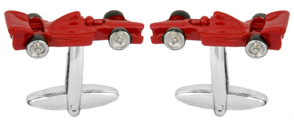 Formula 1 Red Racing Car Rhodium Plated Cufflinks by Dalaco
