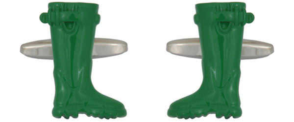 Green Wellington Boots Rhodium Plated Cufflinks by Dalaco
