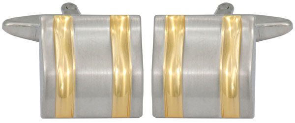 Rhodium Plated Square Cufflinks with Curved Face and Gold Plated lines by Dalaco