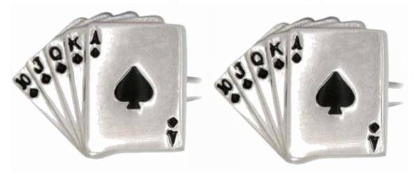 Fan of Spades Cards Rhodium Plated Cufflinks by Dalaco