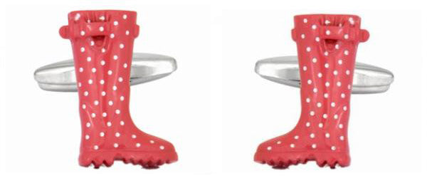 Pink Wellingtons with White Dots Rhodium Plated Cufflinks by Dalaco