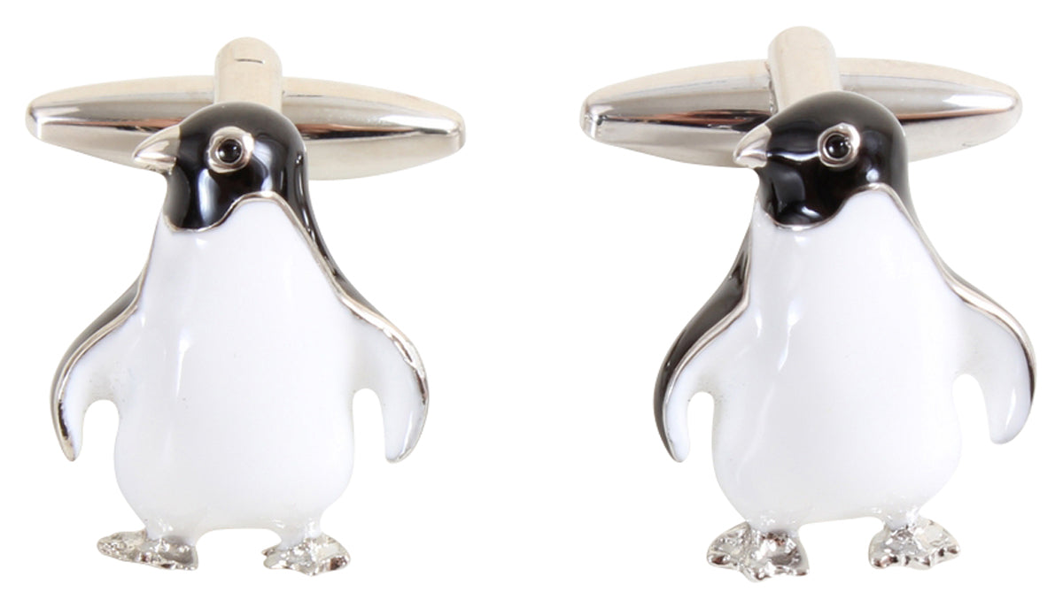 3D Penguin Rhodium Plated Cufflinks by Dalaco