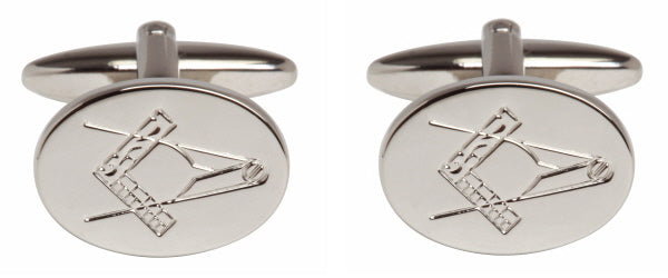 Masonic Engraved Oval Rhodium Plated Cufflinks by Dalaco