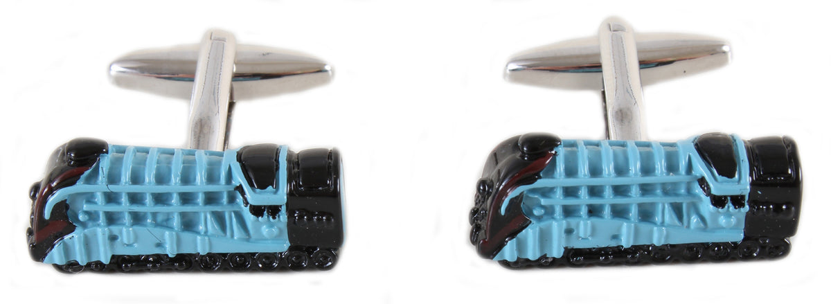 Steam Train – Blue and Black Enamel Set Rhodium Plated Cufflinks by Dalaco