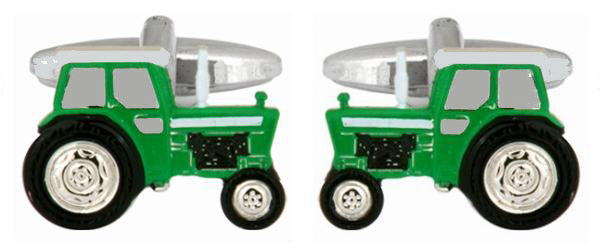 Green Tractor Rhodium Plated Cufflinks by Dalaco