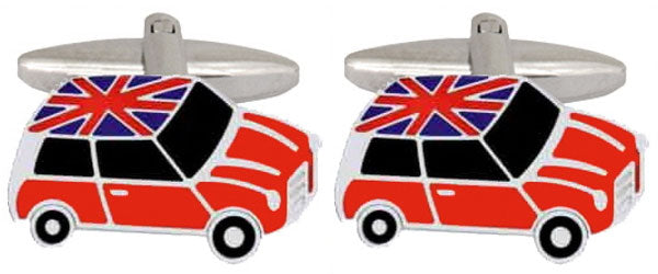 Mini with Union Jack Roof Rhodium Plated Cufflinks by Dalaco