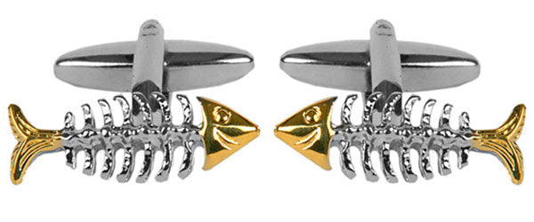 Fish Skeleton Rhodium and Gold Plated Cufflinks by Dalaco