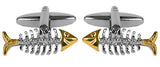 Fish Skeleton Rhodium and Gold Plated Cufflinks by Dalaco
