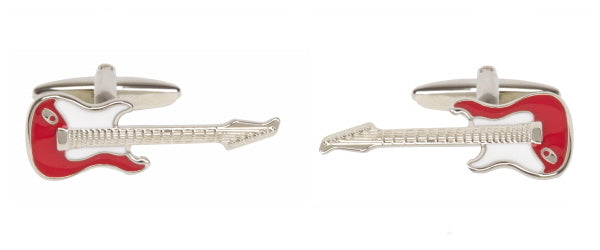 Red & White Electric Guitar Rhodium Plated Cufflinks by Dalaco