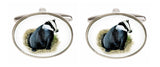 Badger Image Oval Rhodium Plated Cufflinks by Dalaco