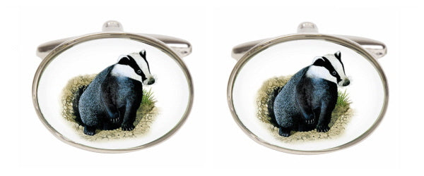 Badger Image Oval Rhodium Plated Cufflinks by Dalaco